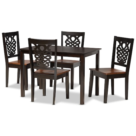 Baxton Studio Luisa Modern and Contemporary Two-Tone Dark Brown and Walnut Brown Finished Wood 5-Piece Dining Set 178-11384-8026-Zoro
